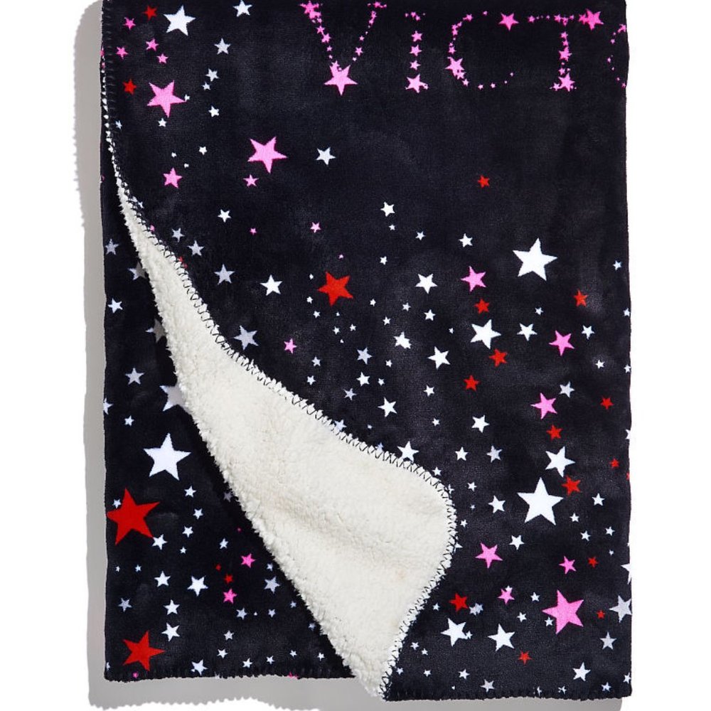 Victoria’s Secret Multi Stars Sherpa Throw Blanket *RARE*